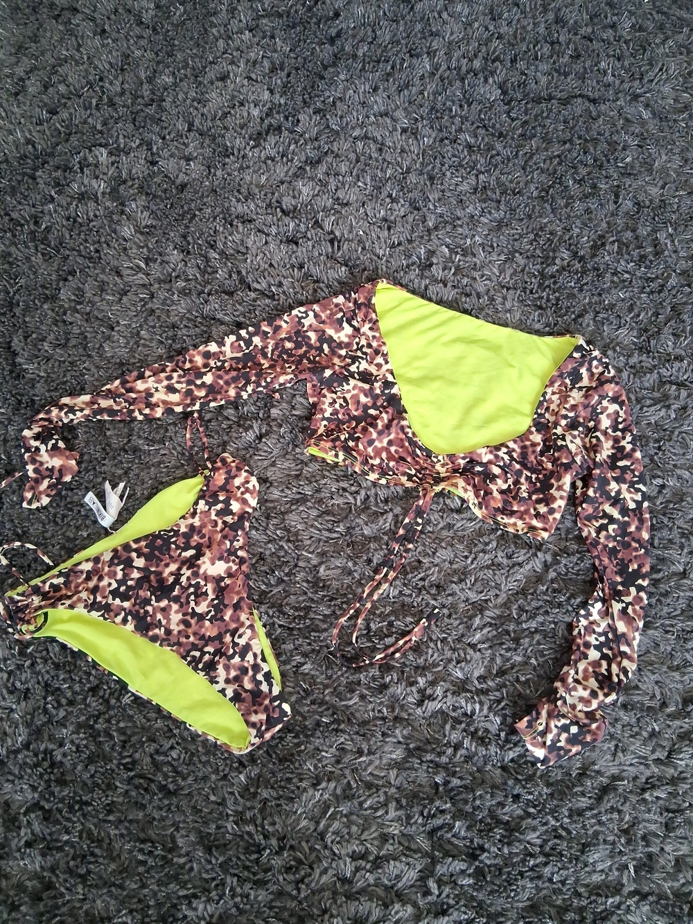 The Bikini Lab Neon Lime Lined Camo Bikini Set